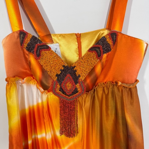 Camelot Orange 100% Silk Maxi Dress Beaded Bodice Size S Formal Evening Gown - Picture 3 of 16